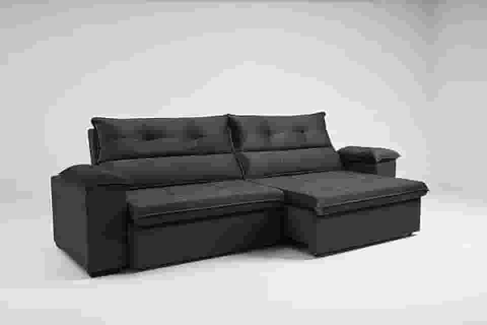 Sofá Aconchego 3 Lugares Reclinável Retrátil Veludo Cinza