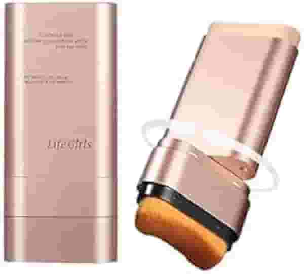 Mrettick Bastão de base antirugas 2 em 1, base de borracha impecável - Bastão de maquiagem leve e hidratante de cabeça dupla com pincel (natural)