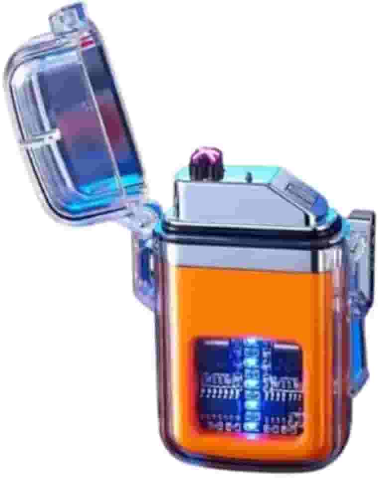 Isqueiro Recarregável Tipo C de Plasma Portátil Bivolt Acendedor de Arco Duplo Elétrico a Prova de Vento Ar Livre Ideal Para Acampamentos Linha PREMIUM SYANG (LARANJA)