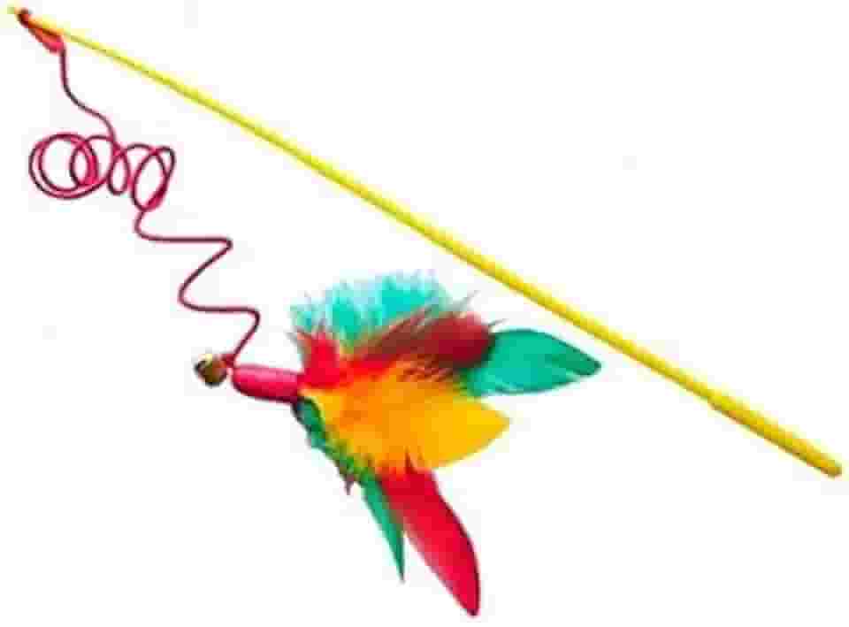 Brinquedo Para Gatos Varinha Elástica com Penas e Guizo