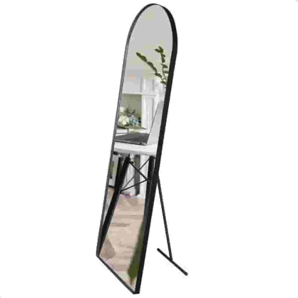 Espelho Decorativo Vitral com Suporte de Chão Estilo Moderno para Sala Quarto ou Hall – 150x50cm (Preto)