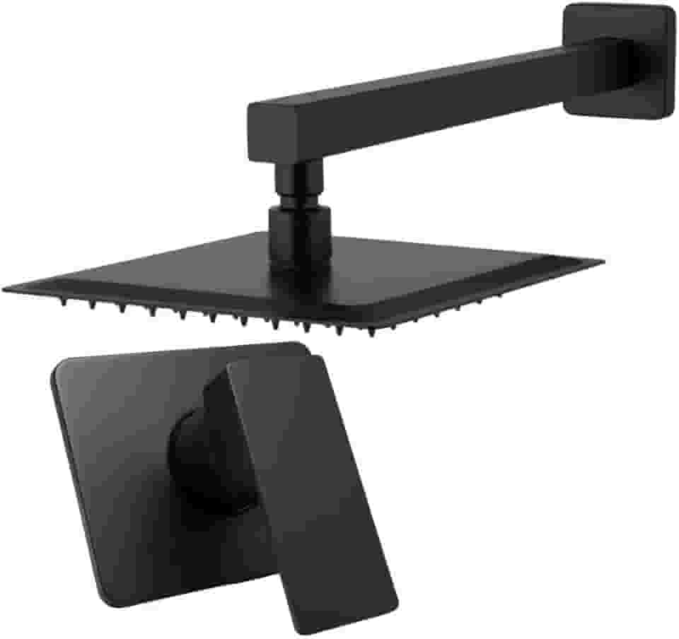Ducha Chuveiro Gás 20x20 Slim Braço 39cm com Acabamento de Registro Docol Preto Fosco