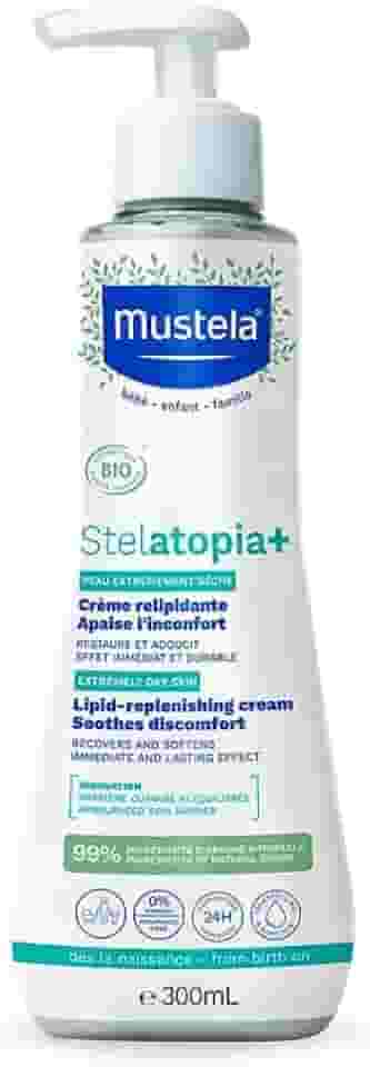 Mustela Stelatopia+ Hidratante Relipidante Antiprurido 300 ml - Hidratação Imediata e Profunda para Peles Secas e Extremamente Secas Seguro Para Bebês, Crianças e Adultos - Sem Fragrância - Stelatopia