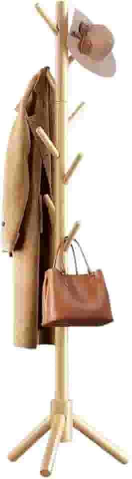 Mancebo Cabideiro Arara de Madeira Polida Ecológica e Sustentavel Vertical Chão Desmontável e Leve 8 Ganchos 175cm Altura, Heimon