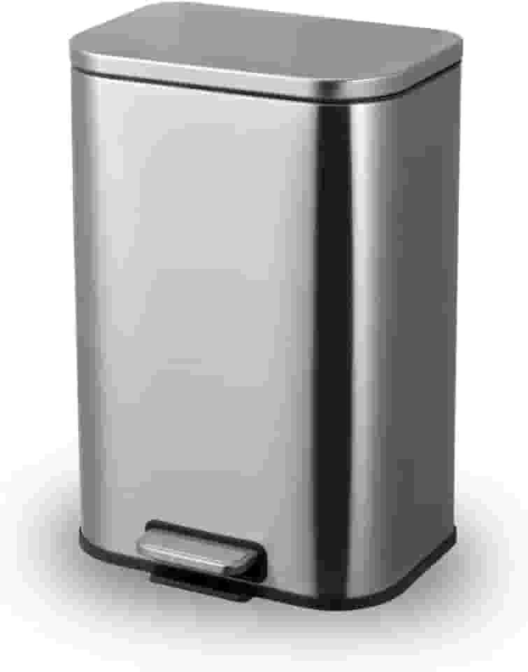 Lixeira Inox 12 Litros Retangular com Pedal, Fechamento Suave e Cesto Removível Ideal para Cozinha e Banheiro Brinovar