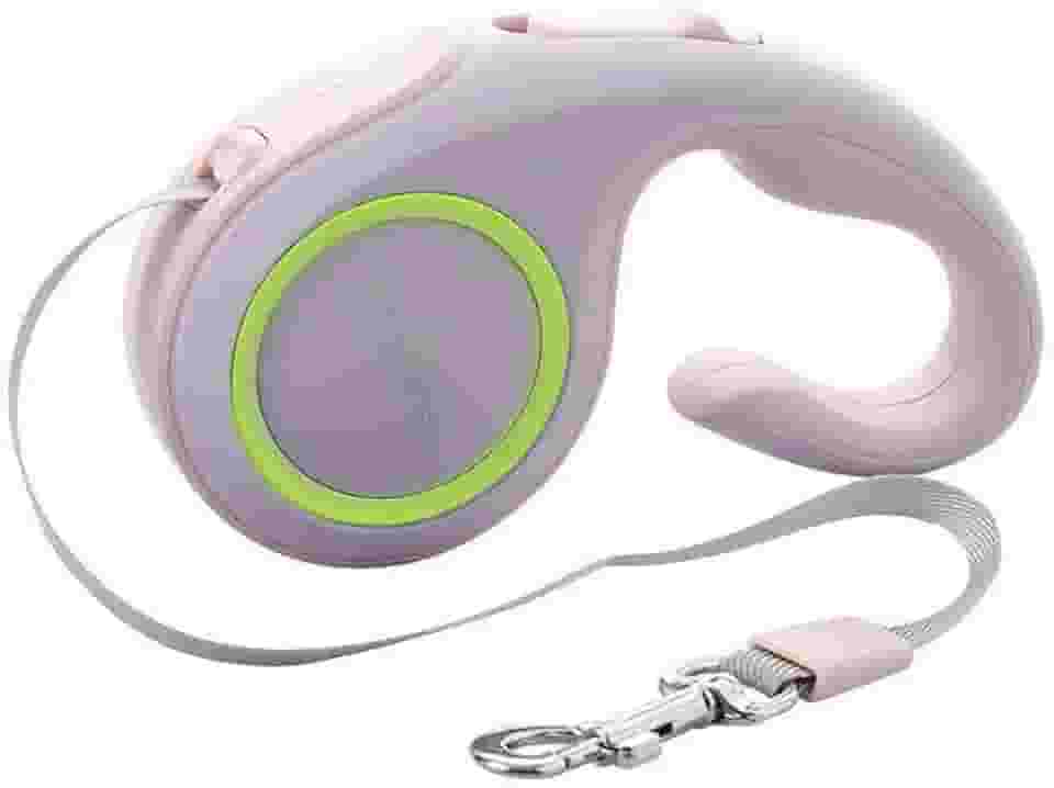 Guia Retrátil Coleira 3/5 Metros com Fluorescente e Trava De Segurança Para Regulagem Pet Cachorro Cães Gatos Passeio Linha (Rosa, 5 metros)
