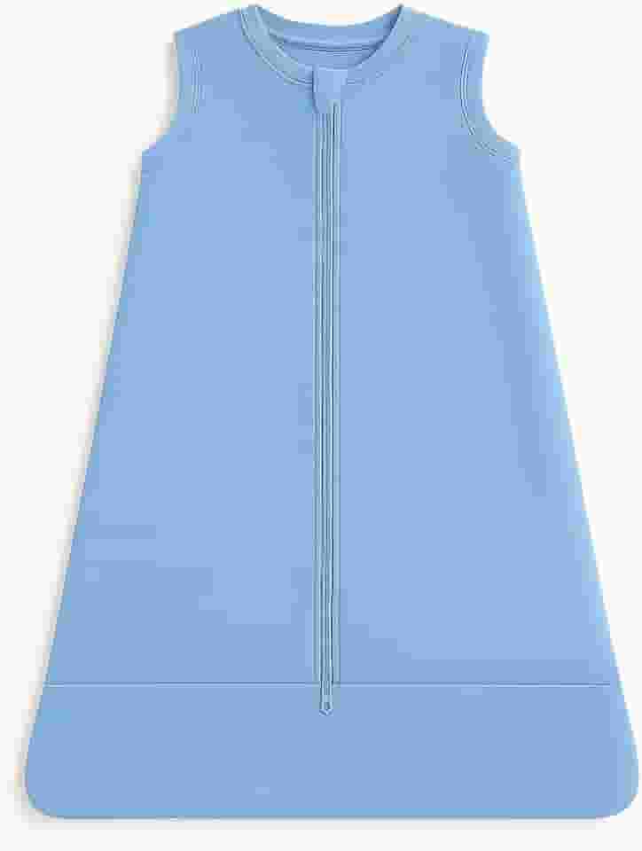 Saco de Dormir para Bebê Azul Malha Leve e Confortável Tecido Algodão Ideal para Noites Tranquilas Zíper Frontal Tamanho 3 a 12 Meses Soninho de Bebê