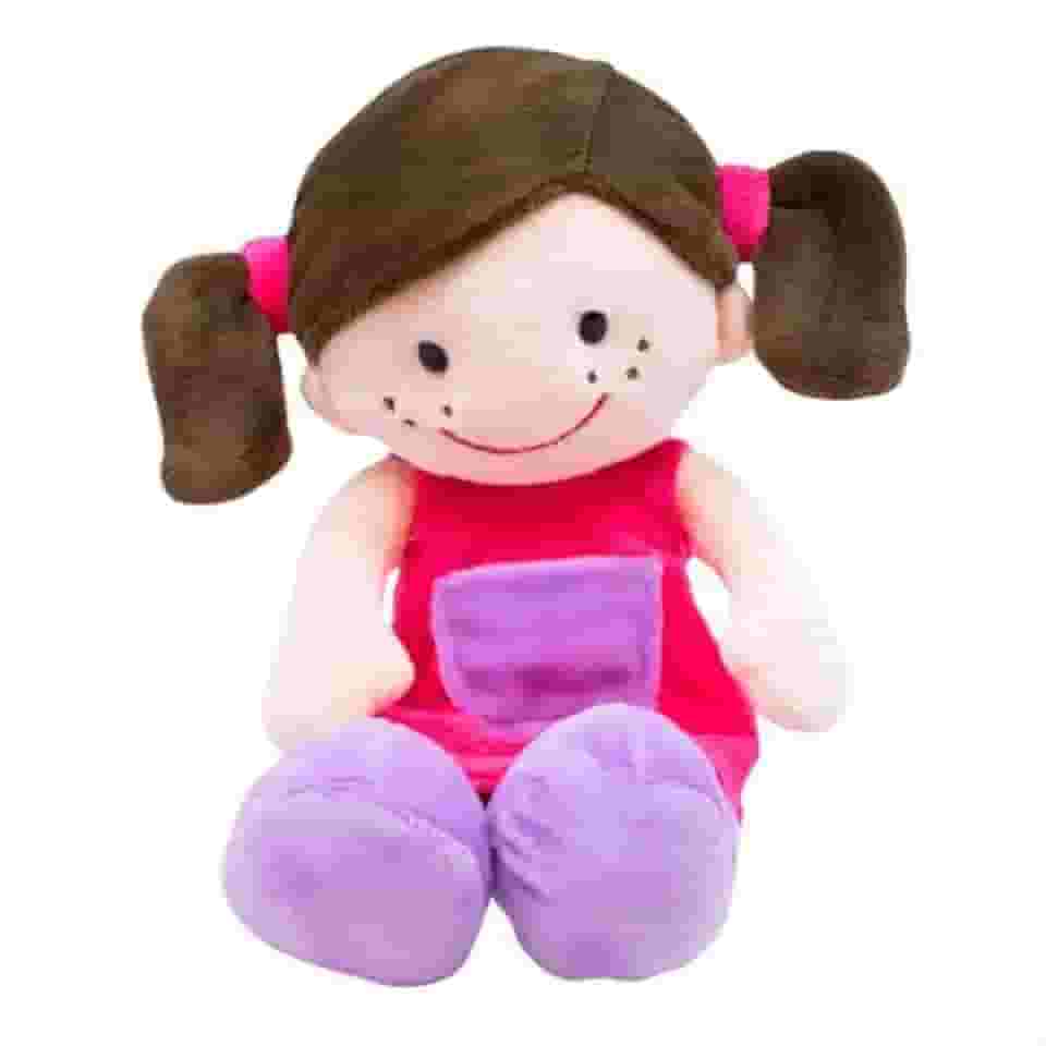 Boneca de Pano Sorridente Rosa 29cm Brinquedo Infantil Antialérgico Presente para Menina Bebê Pelúcia Fofa Macia Segura Pelúcia Infantil Presente dia das crianças Natal Ano Novo
