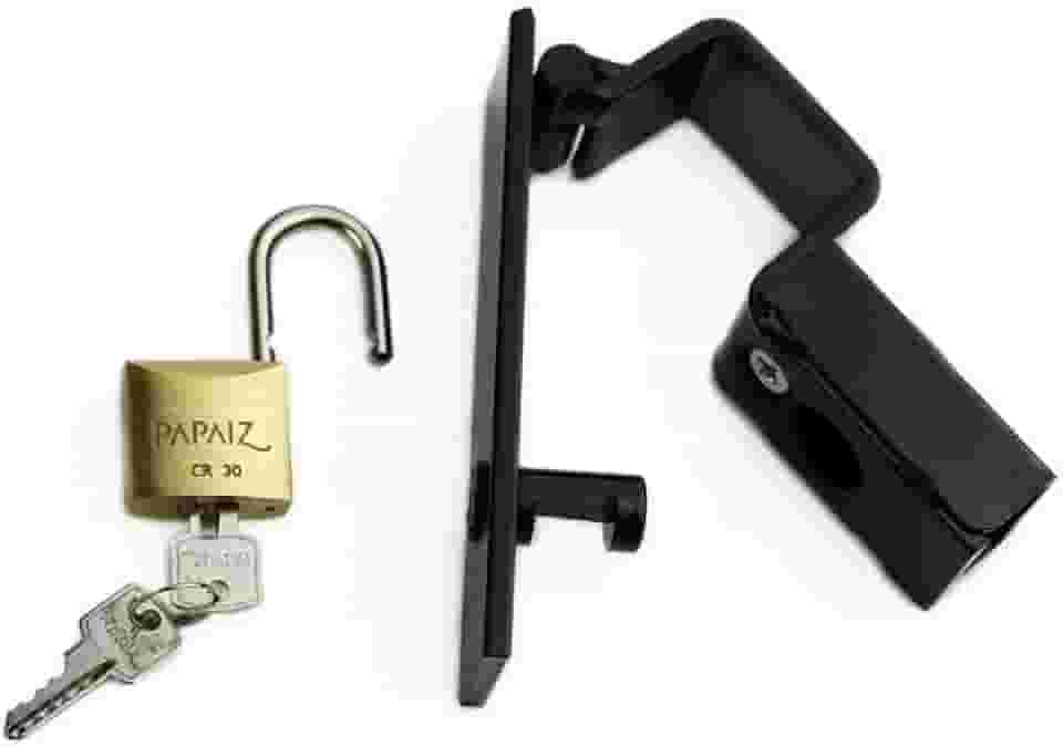Papaiz 0107303SM, Trava de Portão TR03 (35 x 50 mm) com Cadeado de 30 cm, Preto