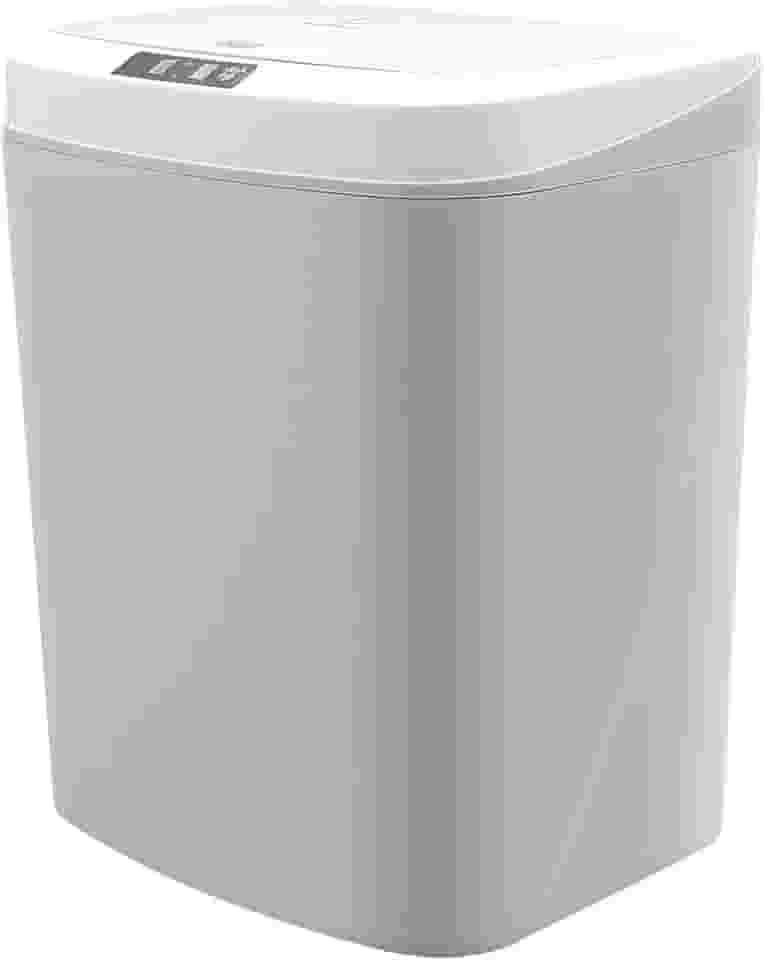 Lixeira Automatica com Sensor, Lixeira Inteligente com Sensor Infravermelho, Lixeira sem Contato para Sala de Estar, Cozinha, Banheiro, Escritório, Quarto, Locais Comerciais, 16L, Cinza com Branco