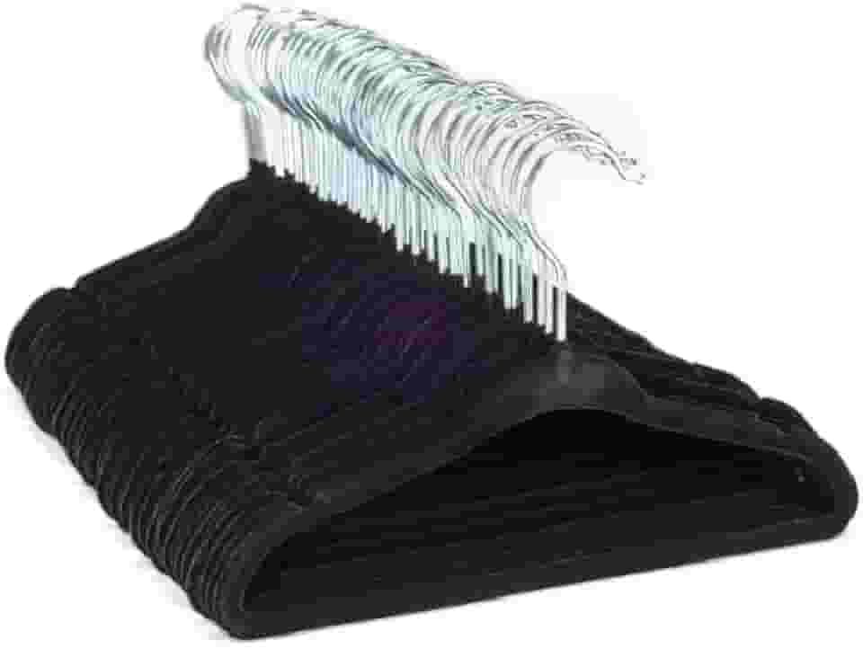 Kit 50 Cabides de Veludo Infantil Slim Ultrafino (Preto)