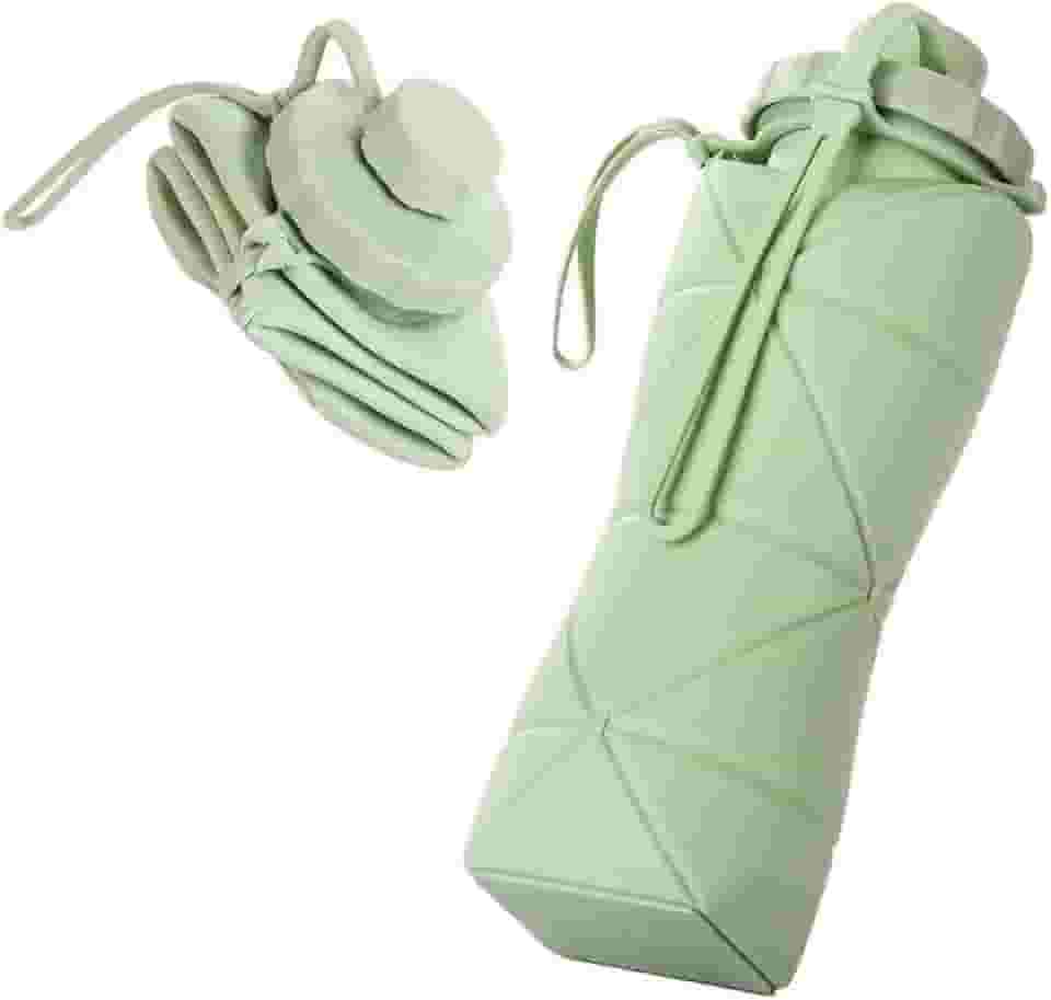 Garrafa Dobrável Silicone 600ml - Retrátil, Compacta, Reutilizável - Para Academia Viagem Esportes - Suporta Bebidas Quentes e Frias - Shop100 (Verde)