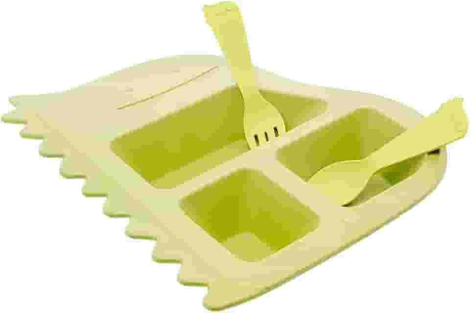 LYOR Conjunto de Prato com 2 Talheres de Bambu e PP Baby Dino Verde