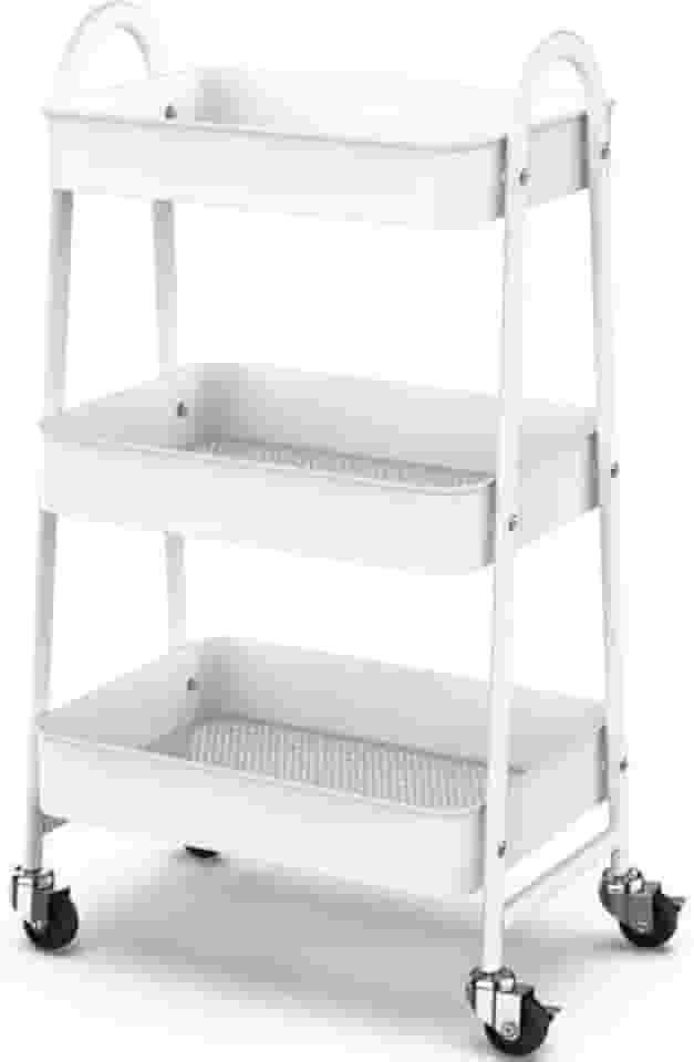 Prateleira carrinho organizador de metal multiuso 3 andares com rodinhas Branca GH209