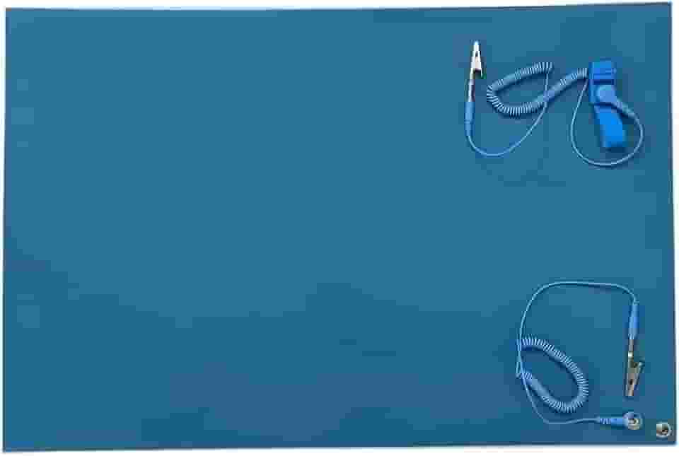 Kit Anti-estático com Manta Azul 30 x 50cm Cabo de aterramento e pulseira anti-estatica com fio