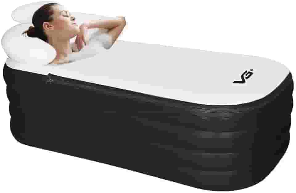 VG PLUS, Banheira Ofurô Inflável Adulto Dobrável 120 Litros Preta com Bomba Elétrica Bivolt Vg Plus