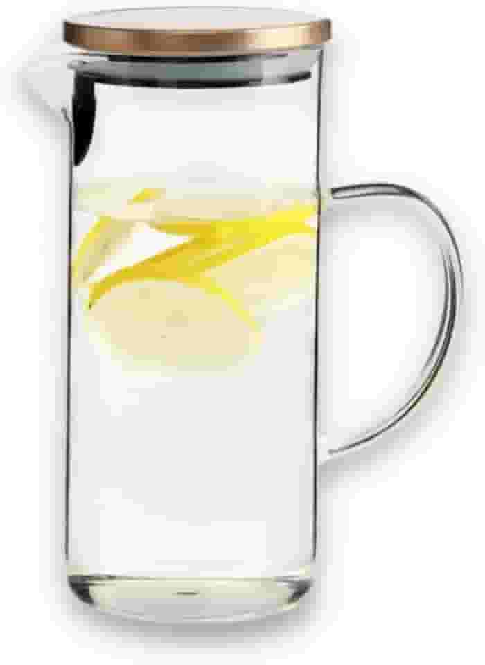 Mimo Style Jarra de Vidro Borossilicato Com Alça e Tampa Hermética Bronze Removível em Silicone e Aço Inoxidável, Capacidade 1,3 Litros, Resistente, Suporta Altas e Baixas Temperaturas