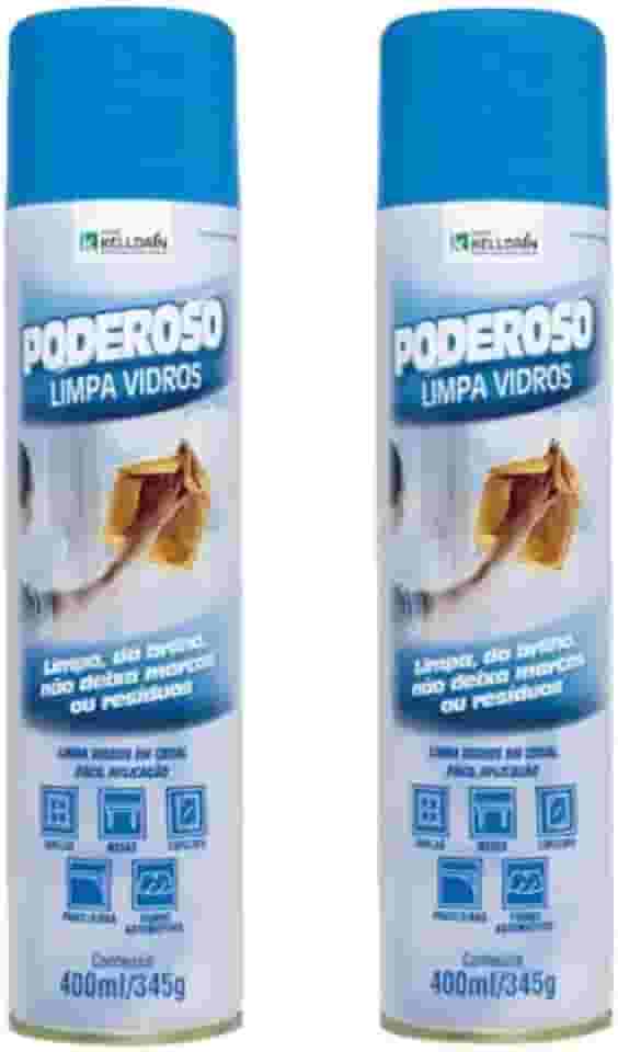 2 Unidades Poderoso Limpa Vidros 400ml Limpa, dá Brilho e Não Deixa Marcas ou Resíduos Kelldrin