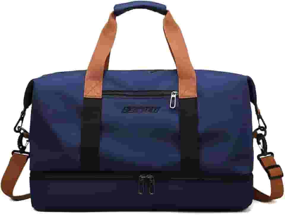 Bolsa de viagem portátil bolsa de bagagem de viagem de curta distância de grande capacidade leve separação seca e molhada bolsa de fitness esportiva (Azul marinho)