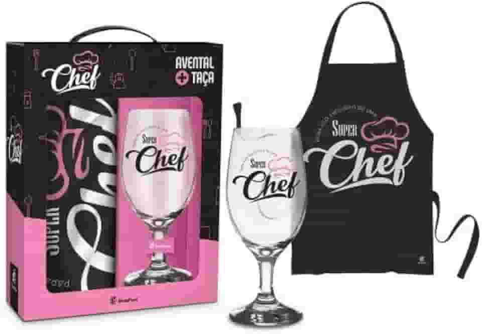 Kit Taça Avental Presente Divertido Super Chef Rosa Masterchef