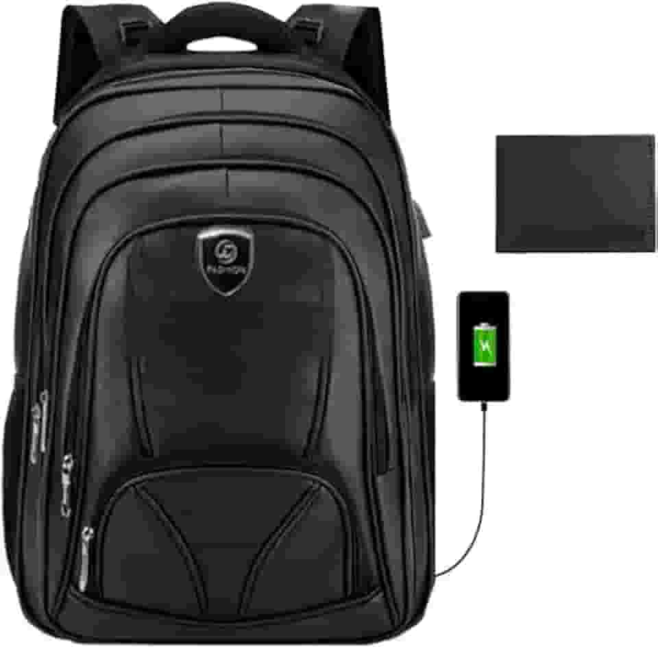 Mochila Masculina Couro Refor?ada Bolsa Notebook Imperme?vel Executiva com USB e carteira de couro leg?timo