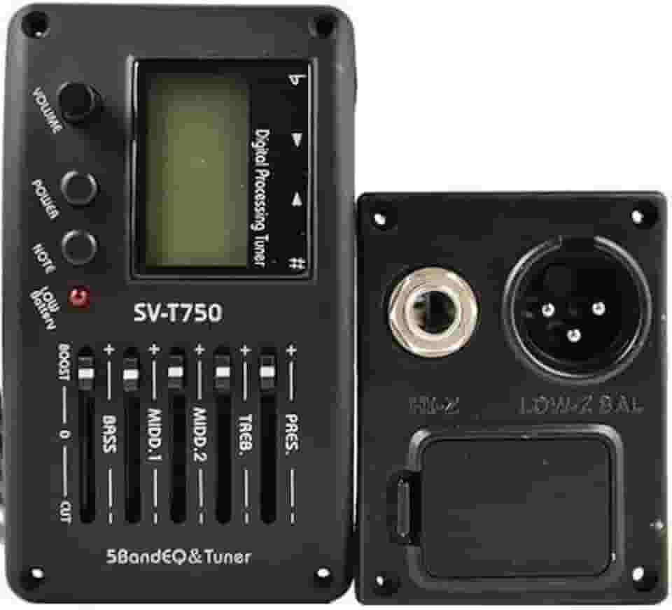 Kailg Captador SV-T750 com Afinador Digital e Equalizador de 5 Bandas - Kit Completo com Captador Piezo Ceramico e Base de Montagem - Preta