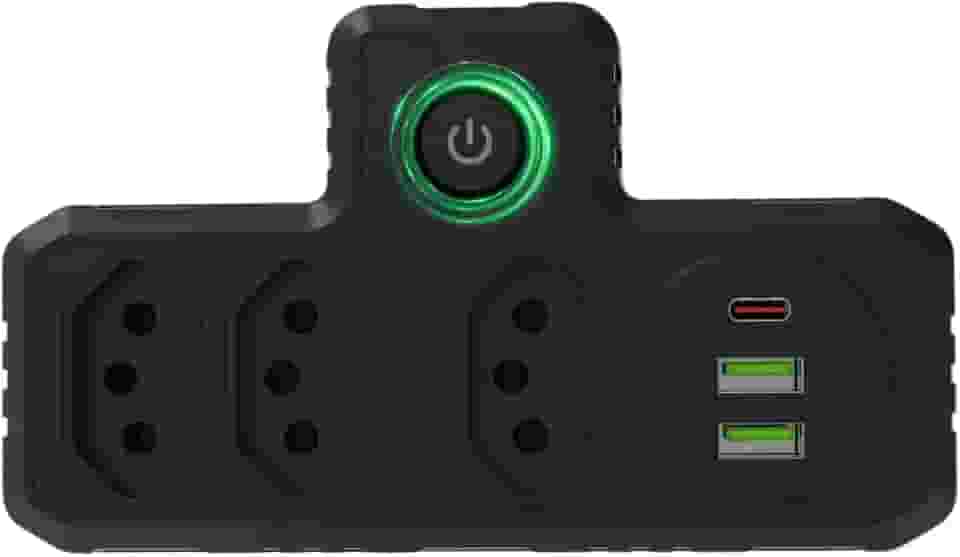 Extensão Tomada Filtro de Linha 3 Saídas, Régua Elétrica, Proteção Contra Surtos, Botão Liga/Desliga, Adaptador Universal, Preto (preto)