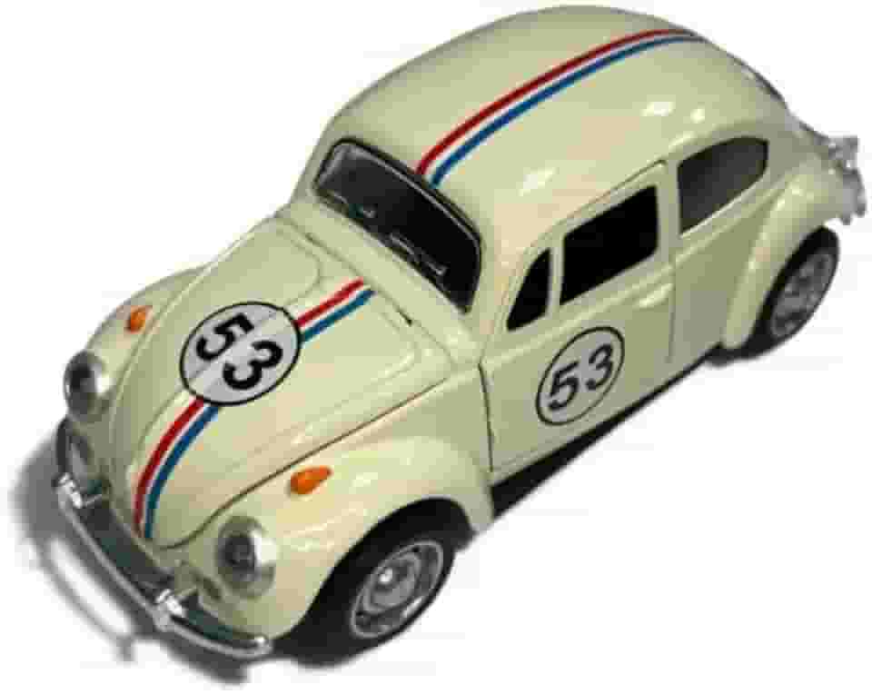 Carrinho de Ferro Fusca 53, Miniatura de Carro Colecionável, abre portas e capô, Com fricção, Bege, 12 CM