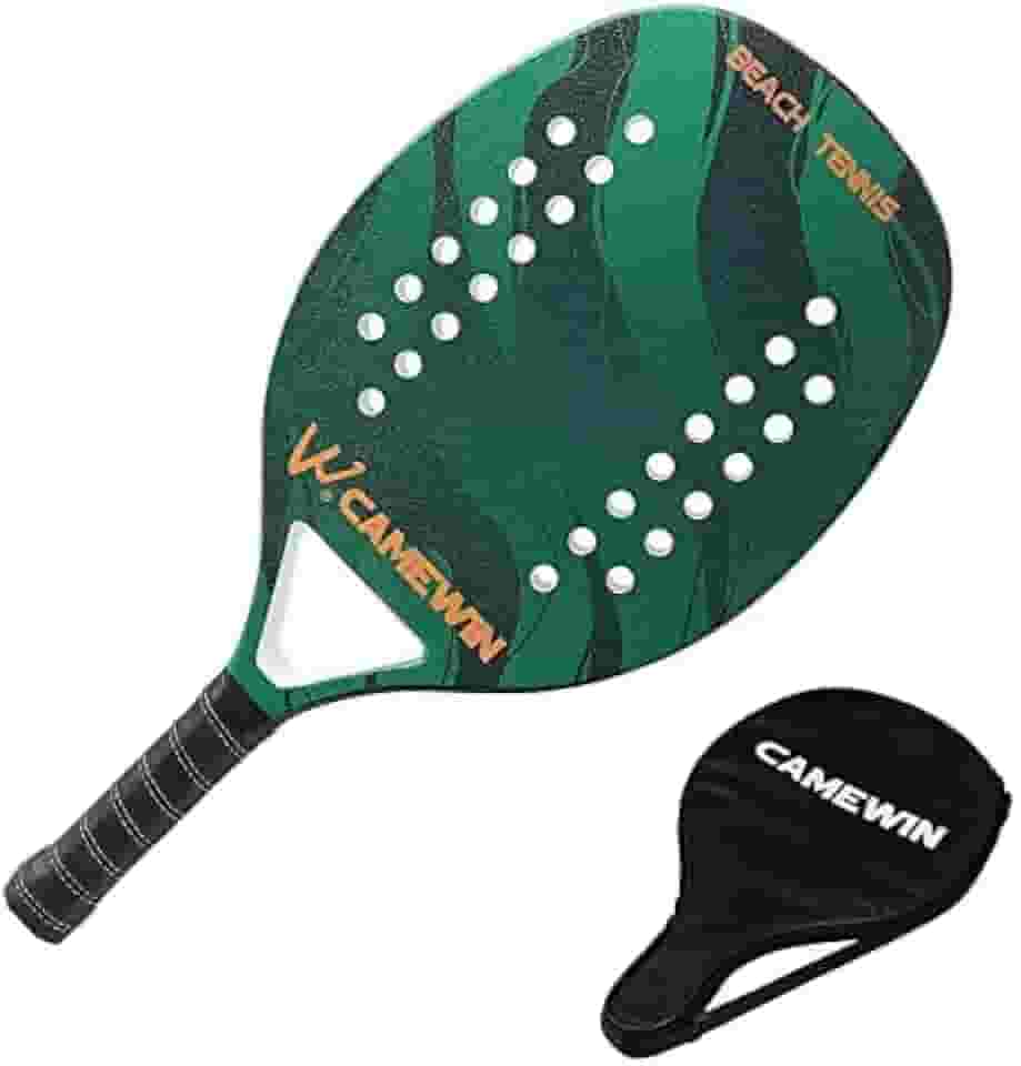 Raquete Verde Para Beach Tennis Profissional Em Fibra Carbono Com Capa Protetora - Camewin