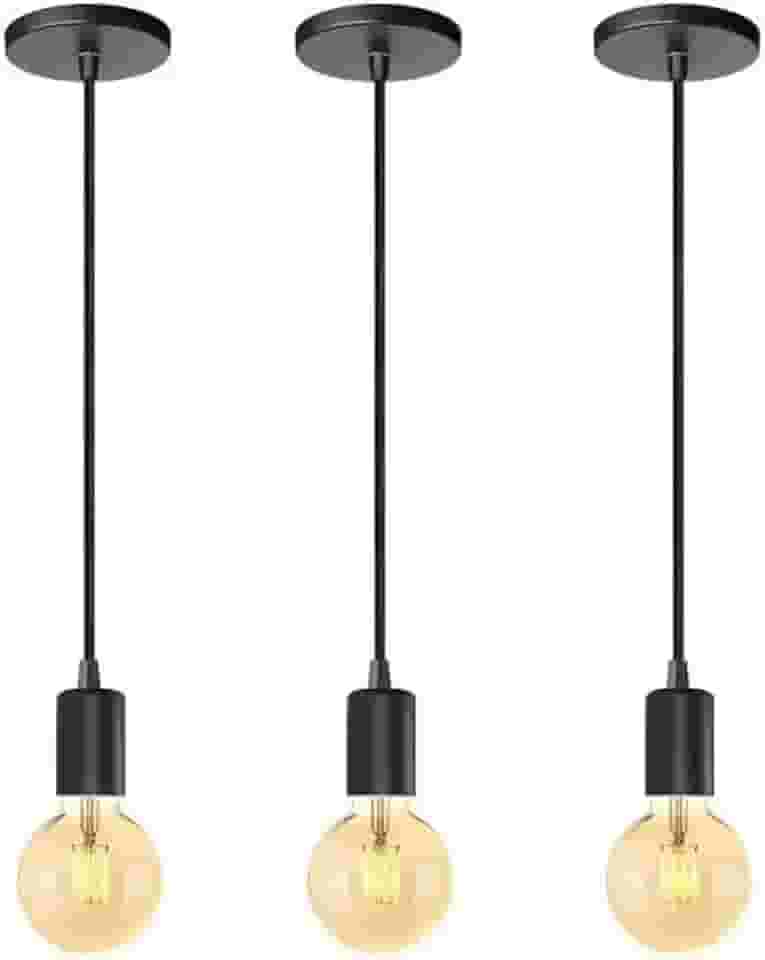 Kit 3 Pendentes Luminária Alumínio Retrô Preto Cabo 1m Suporte Sem Lâmpada