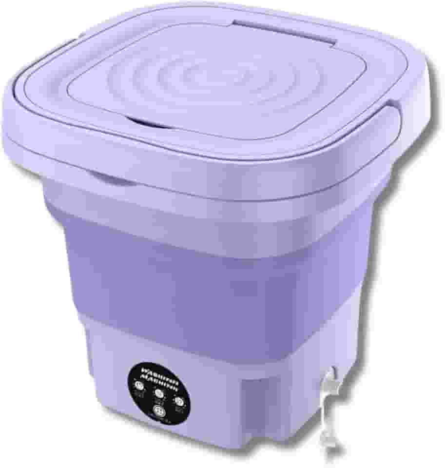 Mini Máquina de Lavar Roupa Portátil Dobrável 11 Litros Centrifuga Lavagem Semiautomática Roupas Sensíveis e Intimas 3 Modos Para Viagem Cor Roxo e Verde Bivolt