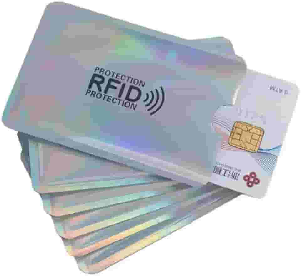 kit Com 5 Porta Cartão Anti Fraude Por Compra Por Aproximação Contactless Anti RFID/NFC Trava Sinal De Transmissão (PRATA REFLEXIVO)