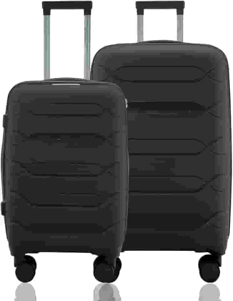 Kit Conjunto 2 Malas Viagem Bordo 10kg e Média Despachada 23kg Rígida Polipropileno Expansiva Rodas Duplas 360º Cadeado TSA Gladiador P1PM Preto