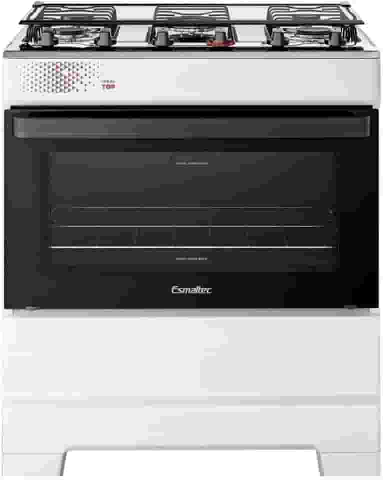 Fogão Esmaltec 5 Bocas Ideal Top Mesa Inox Tampa de Vidro Forno 84 Litros Branco T5IAB Bivolt