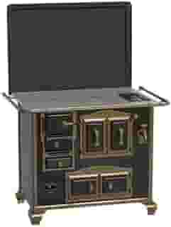 Fogão à Lenha Imperador N2, Preto com Detalhes Dourados, Estilo Gabinete, Uso Doméstico