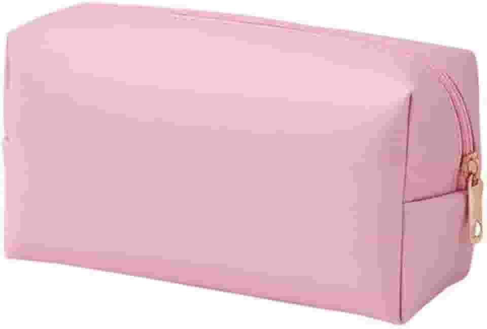 Necessaire Feminina de Couro PU Compacta – Estojo de Maquiagem, Viagem e Cosméticos (Rosa Candy)