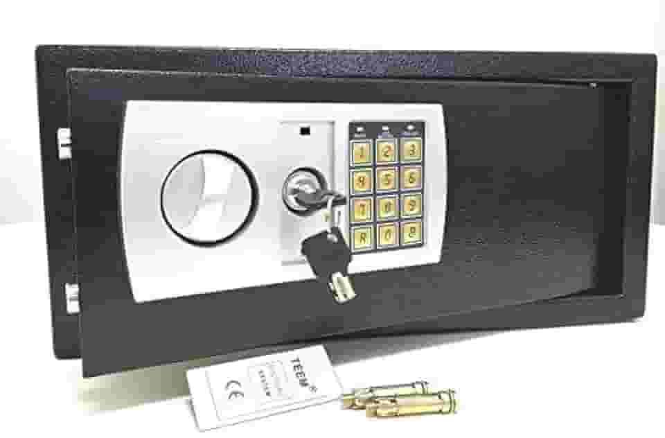 Cofre Eletrônico Digital em Aço Com Teclado e Chave Reserva (PRETO, GRANDE 43X33X20 CM)