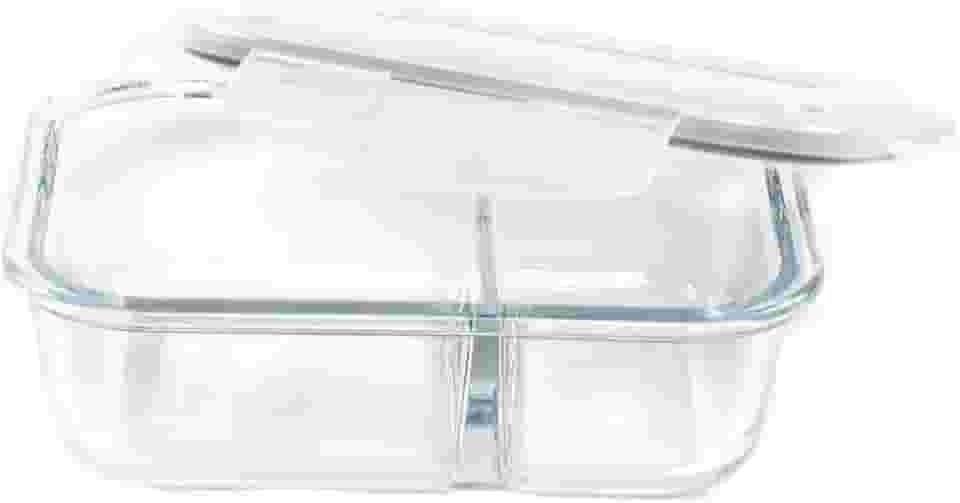 Pote Hermético de Vidro com 2 Divisórias, 640ml, Tampa com Trava, Compatível com Micro-ondas, Freezer e Lava-Louças - Premium MBB Shop Mix