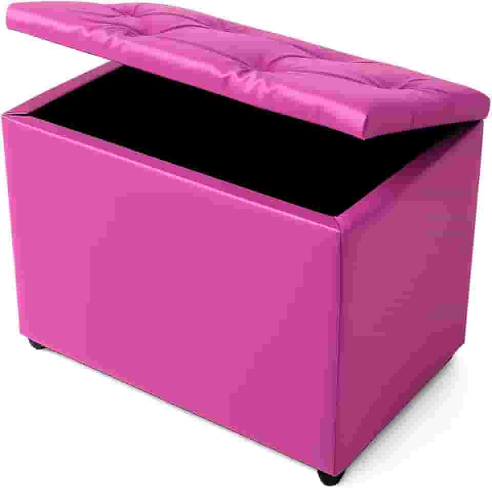 Baú Retangular Guarda Volumes Brinquedos Decoração Assento Quarto Sala (Rosa Corino)