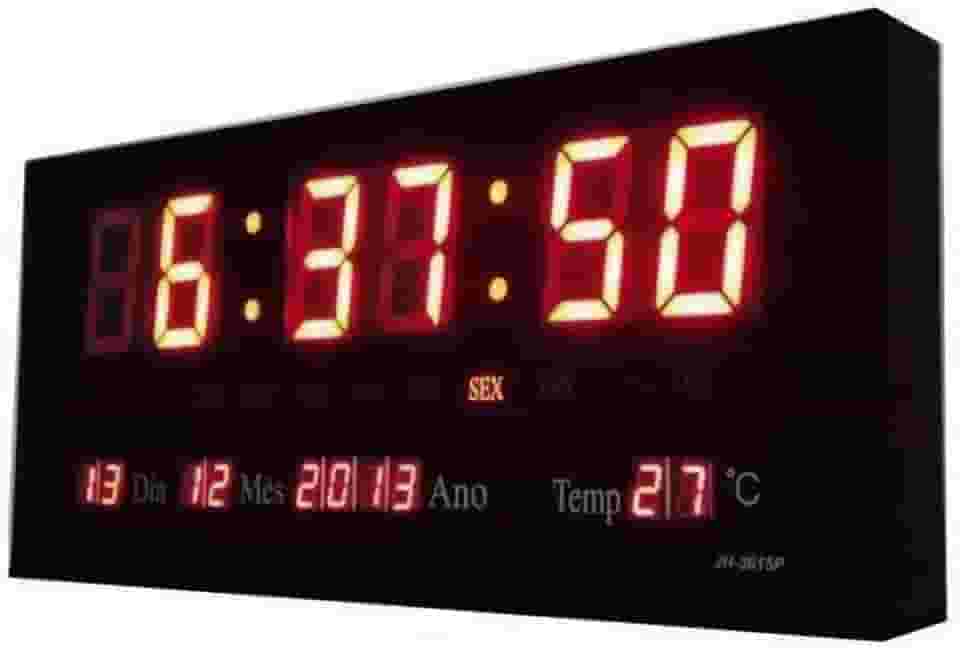 RELÓGIO de Parede LED Vermelho DIGITAL Alto Brilho com Termômetro Data e Hora 3x15x36