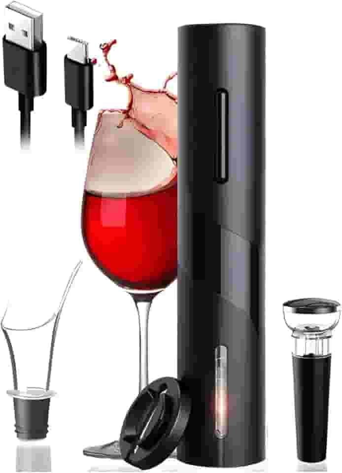 Abridor de Vinho Elétrico Recarregável USB Saca Rolhas Automático Kit 4 Peças em 1