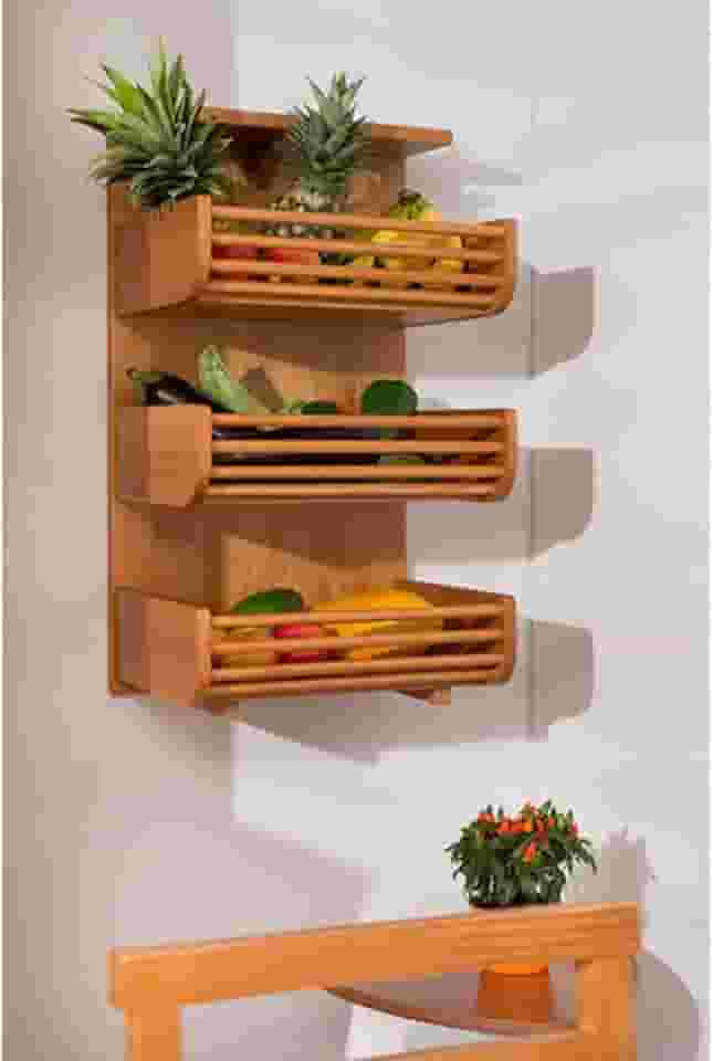 Fruteira de Chão/Parede para Cozinha em Madeira Butiá Meu Móvel de Madeira - Nozes