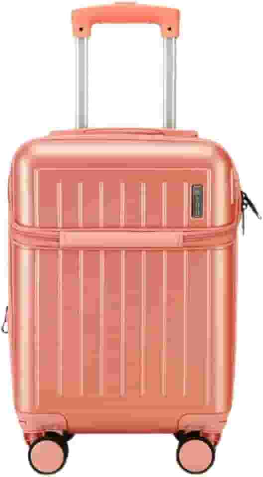 Mala de Viagem de Bordo 8Kg Zíper EXPANSÍVEL Padrão ANAC Rígida Rodas duplas 360° Porta Copo Cadeado AntiFurto Resistente Espaçosa Entrada USB (Rosa)