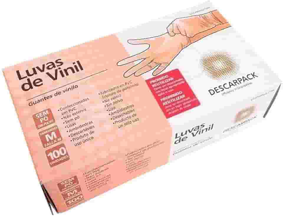 Luva de Vinil Sem Pó Tamanho M Descarpack - Caixa com 100 Unidades