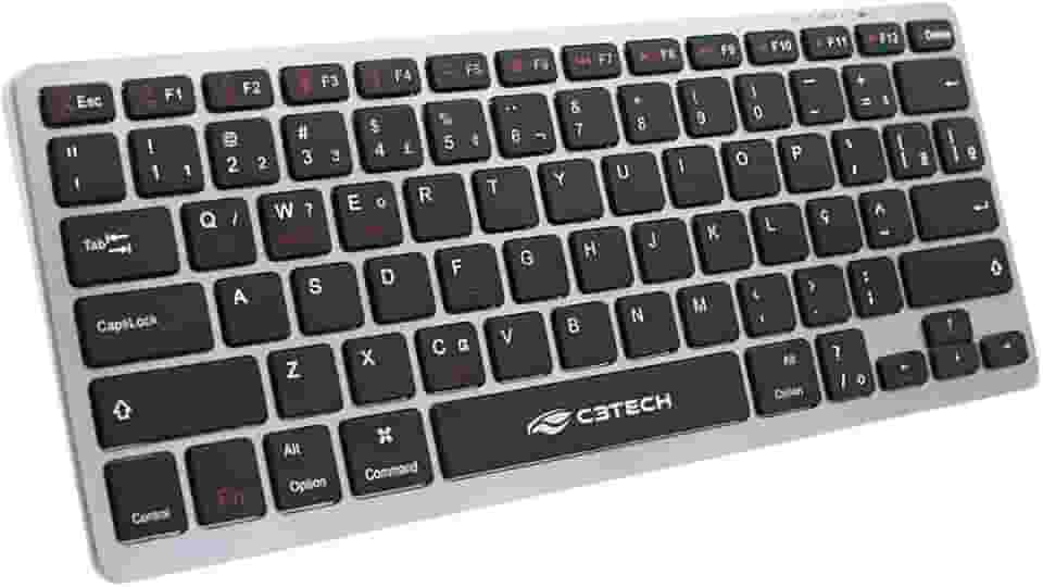 C3Tech, K-BT50BK, Teclado Bluetooth Recarregável, sem fio, compacto atalhos Multimidia Anti-Respingo bateria interna recarregavel com cabo USB tipo C, Preto