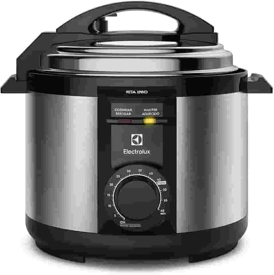 Panela pressão elétrica Electrolux capacidade 5L silenciosa, segura 9 travas, segurança timer feijão manter aquecido, alça antitérmica PCE20 inox 127v por Rita Lobo.