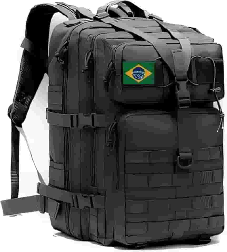 Mochila Impermeável 50 Litros a Prova Dagua Grande para Camping Viagem Cargueira Masculina Feminina Notebook Preta com Sistema Molle e Bandeira Next Ecommerce