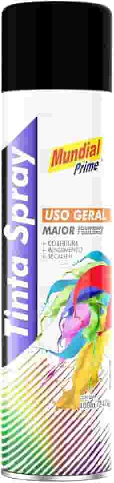 Tinta Spray Uso Geral 400ml, MUNDIAL PRIME, Preto Fosco, AE01000103