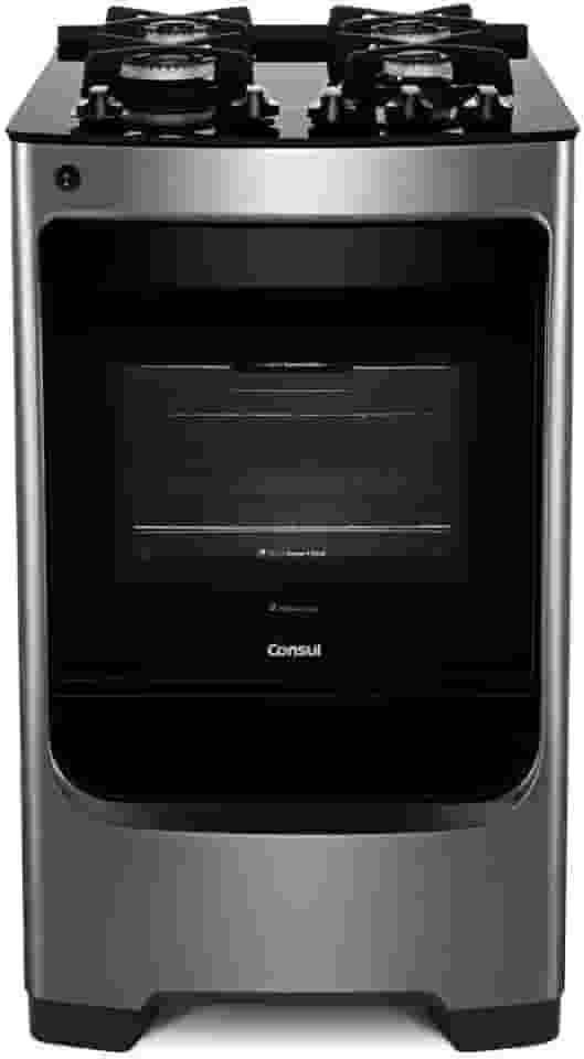 Fogão Consul 4 bocas cor Inox com mesa de vidro e grade de ferro fundido - CFO4VAR BIVOLT