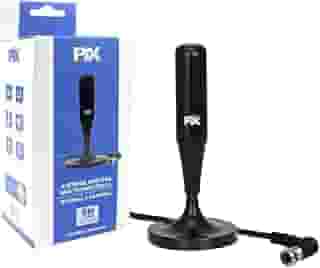 Antena Digital Interna e Externa Amplifica HDTV Cabo 5 Metros – Sinal Full HD, UHF/VHF/FM, Base C/Imã – Prova d'água - Ideal para Conversores Digital - Plug 90 Graus.